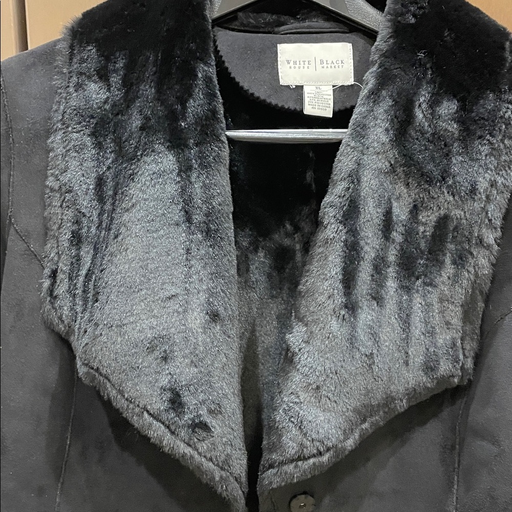 White House Black Market Dark Teddy Jacket with Plush Collar - Picture 7 of 9